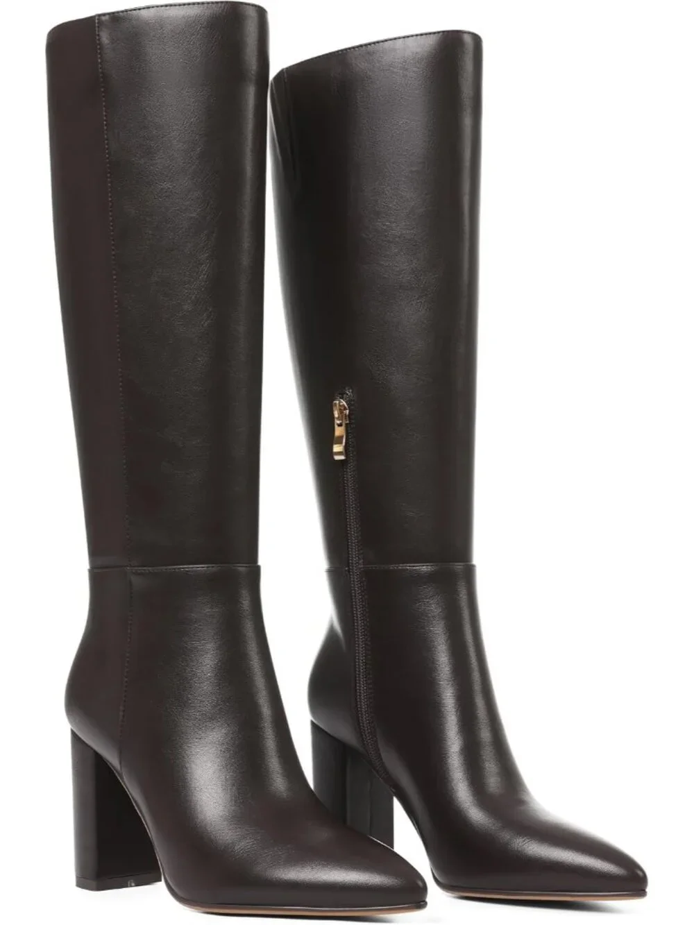Women's Chocolate Chunky Heel Pointed Toe Non Slip Side Zipper Knee High Boots